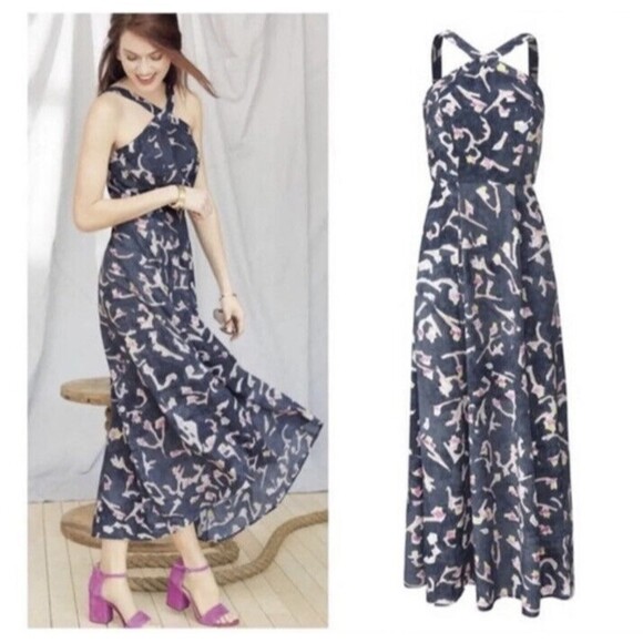 CAbi Dress Women's Size 4 Blue Watercolor Print Aurora Paradise Maxi Halter - Picture 14 of 14